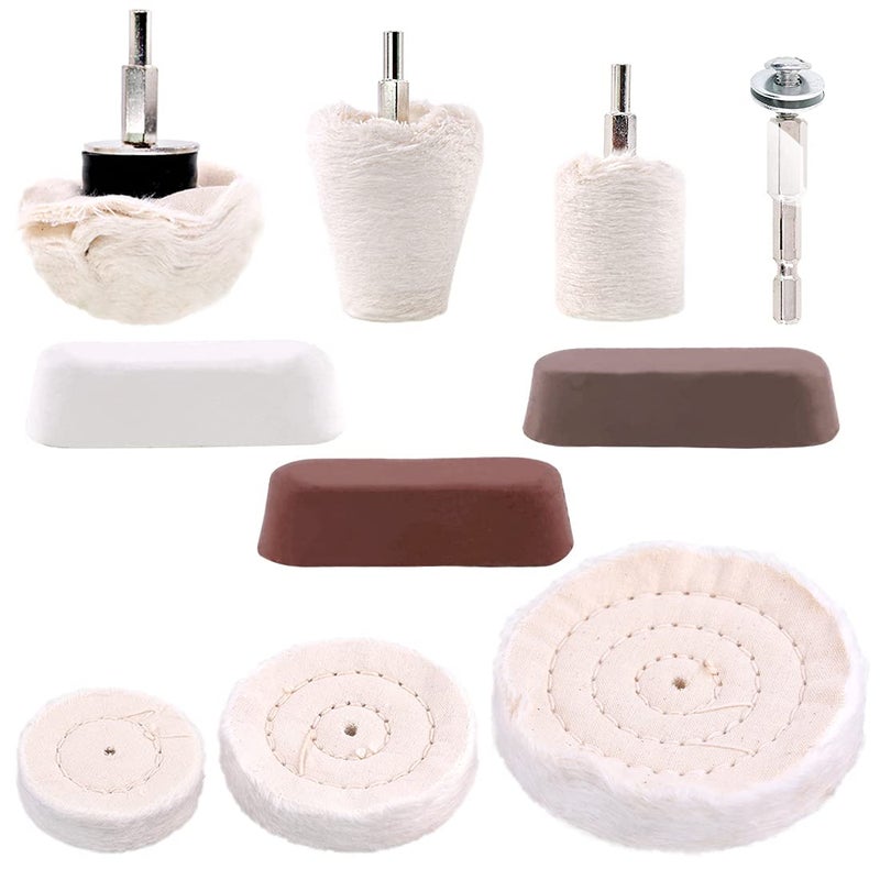 Keadic 10Pcs Polishing Pad Buffing Wheel Kit Includes Polishing Wheels, Polishing Compound, T-Shaped Wheel Grinding Head with 1/4" Handle, Buffing Wheel for Drill Buffing Wheel Polishing Compound Kit - Image 1